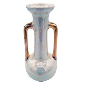 Vintage 22K Gold Luster Vase Pioneer Pottery USA Iridescent Pearl Double Handle